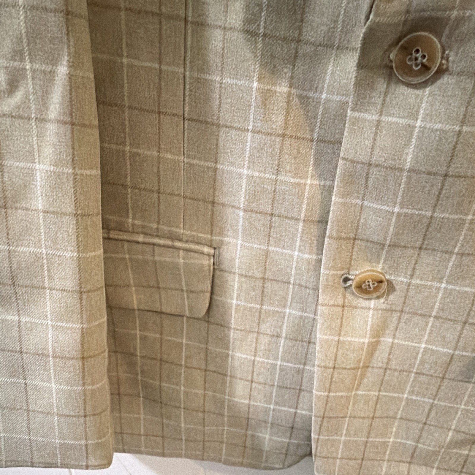 Tazio Beige Plaid Tuxedo Blazer 8 Regular Single-Breasted 2-Button Notch