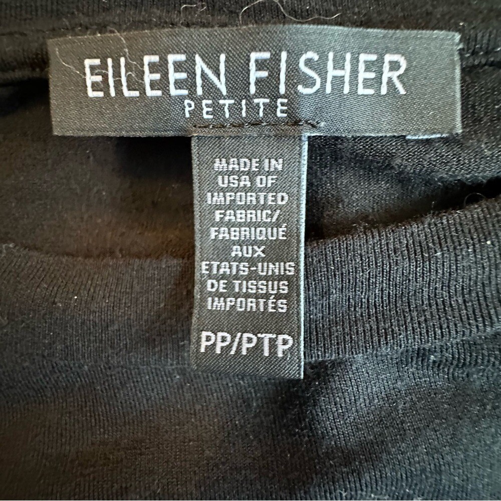 Eileen Fisher Tunic Top Womens PP Black Long Sleeve Viscose Jersey Side Slit