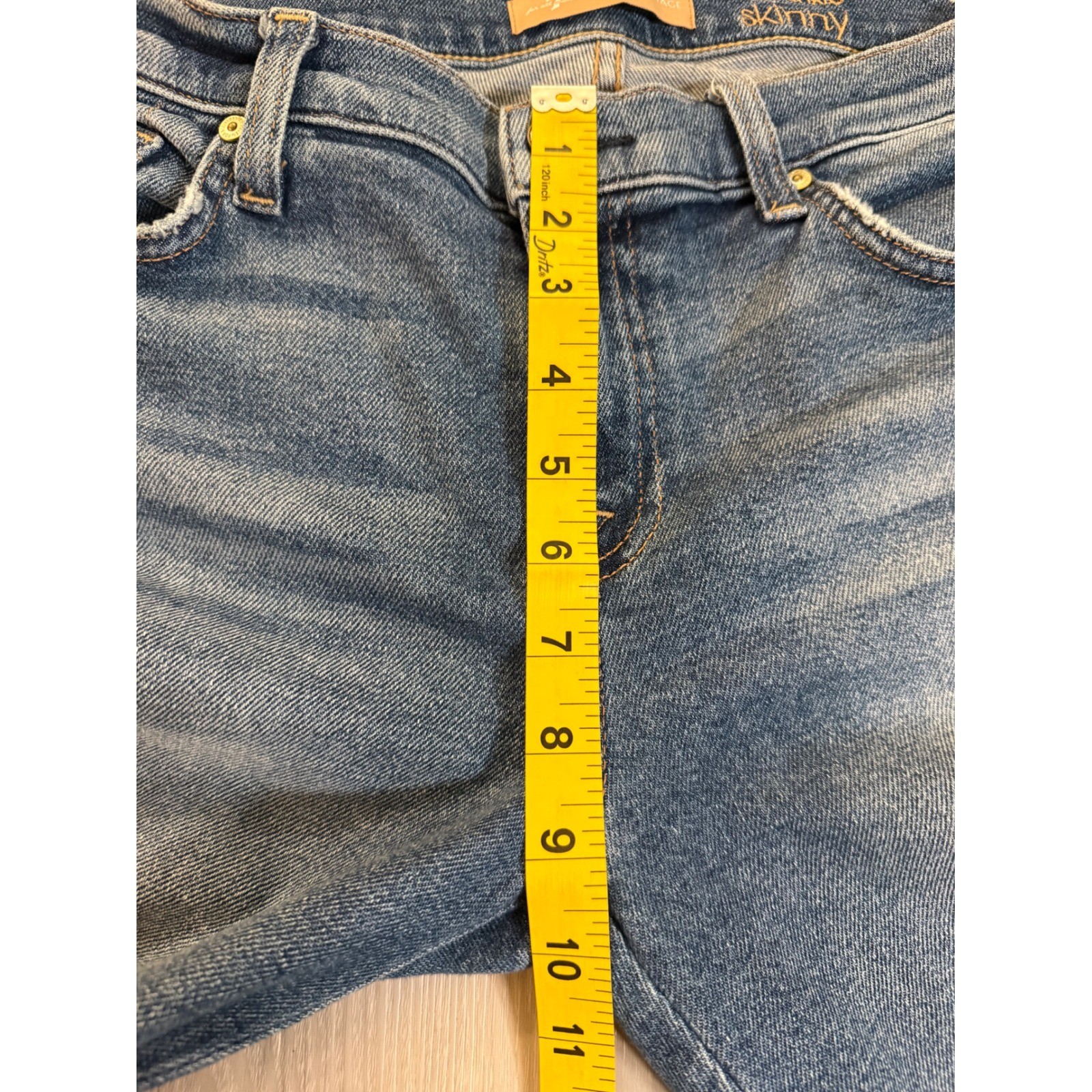 7 For All Mankind Luxe Vintage Ankle Skinny Jeans Blue Beaded Side Stripe Sz 30
