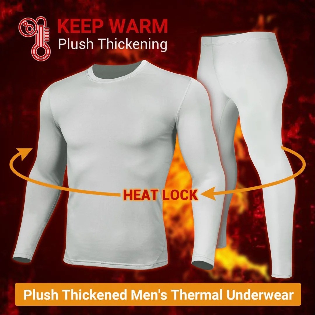Men’s Long Johns Set Thermal Underwear Top & Pants Set Fleece Lined Warm Winter