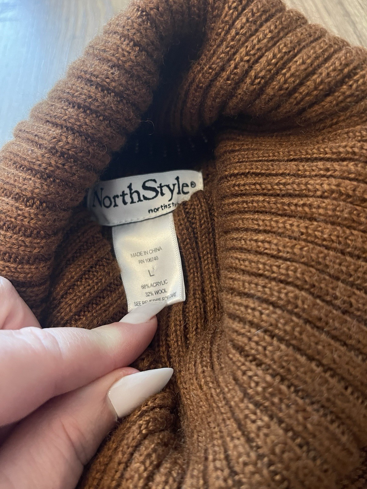 North Style Womens Brown Wool Blend Cable Knit Turtleneck Sweater Size Large