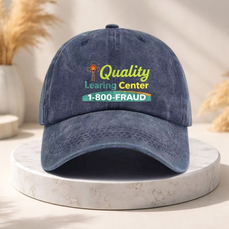Vintage Quality Learning Center 1-800-FRAUD Washed Baseball Cap Hat Meme Unisex