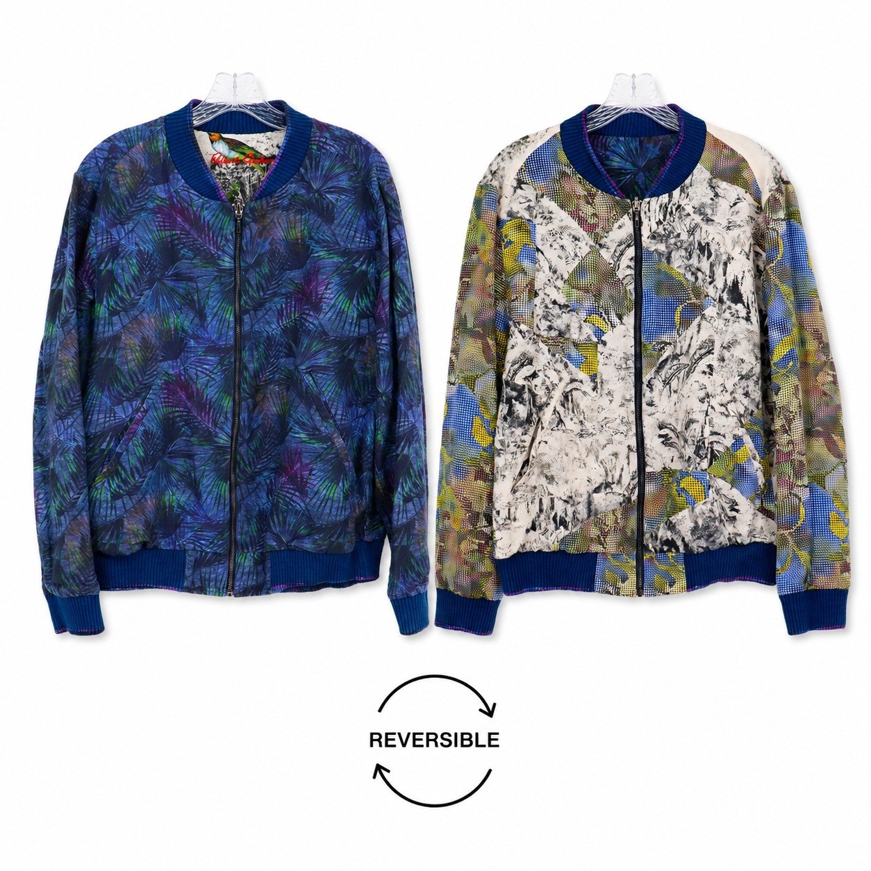 Robert Graham Limited Edition Reversible Bomber Jacket Mens S Tropical Jurassic
