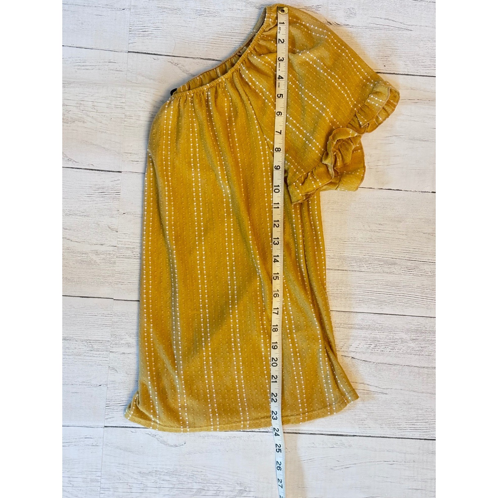 W5 Mustard Yellow Boho Peasant Top Flutter Sleeve Crinkle Textured Blouse Large