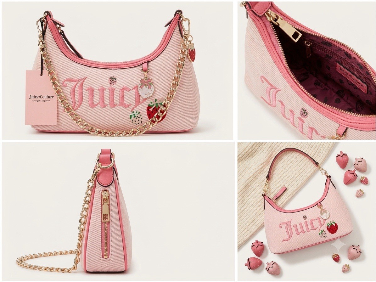 Juicy Couture Women’s Pink Small Shoulder Bag Zip Gold Chain Detachable Strap
