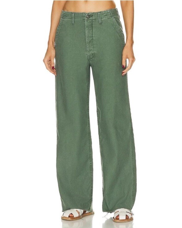 Mother The Major Sneak Fray Jeans Wide Leg Button Fly Roger That Green Size 25