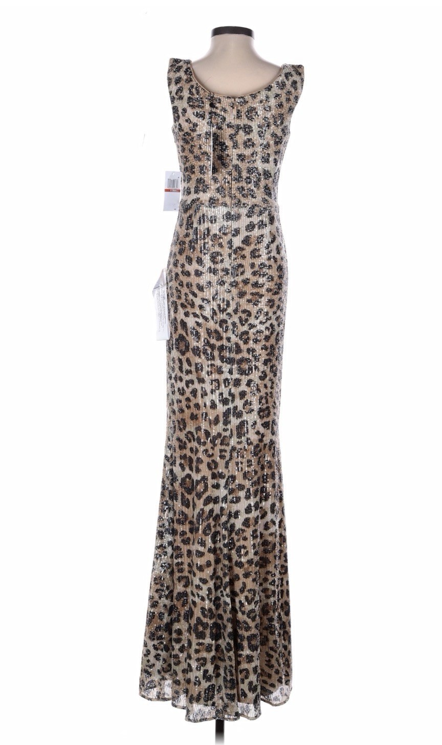 Dress The Population Leopard Print Cocktail Long Dress, Size-M
