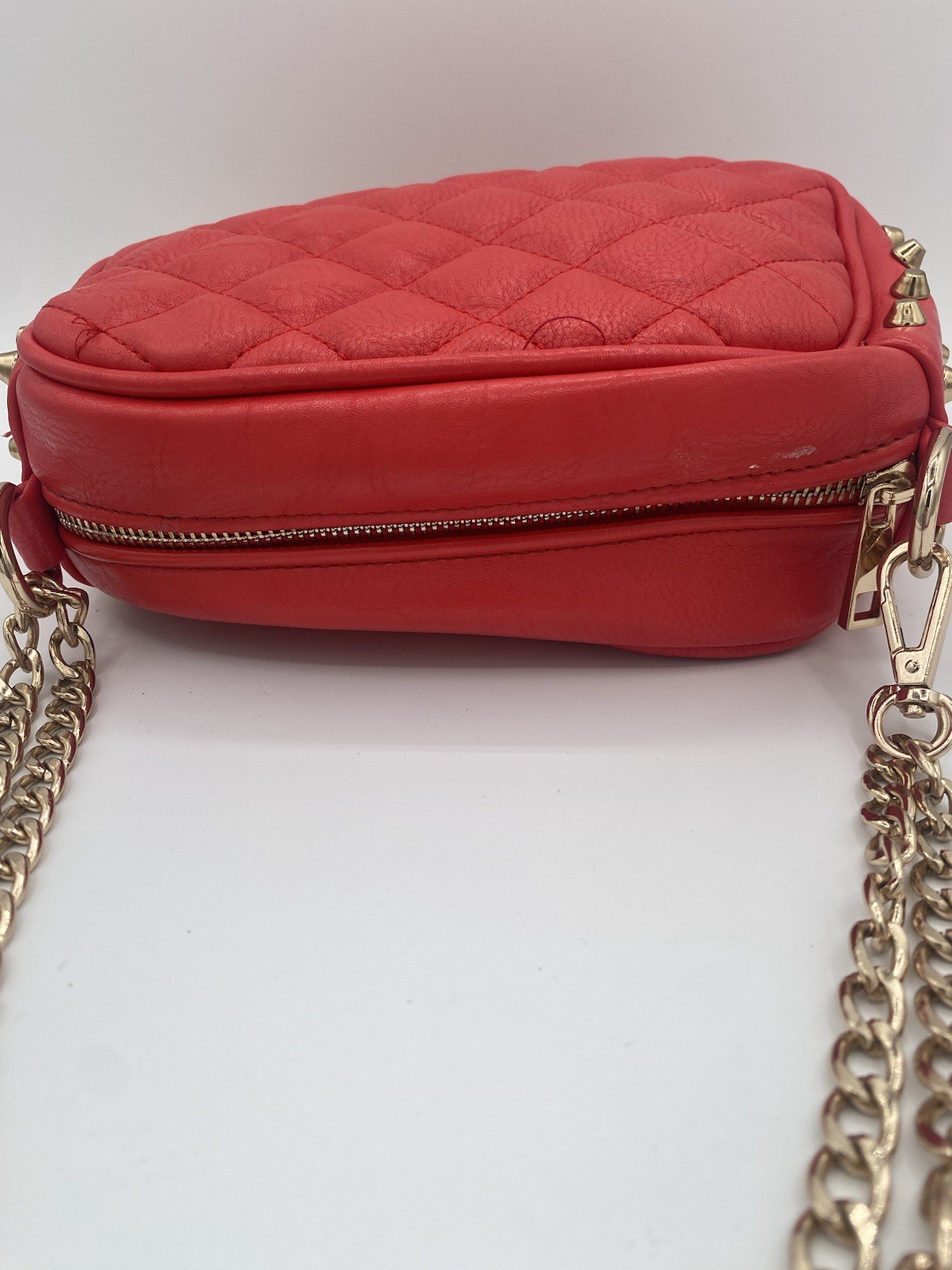 Red Quilted MMS Purse With Gold Chain And Studs