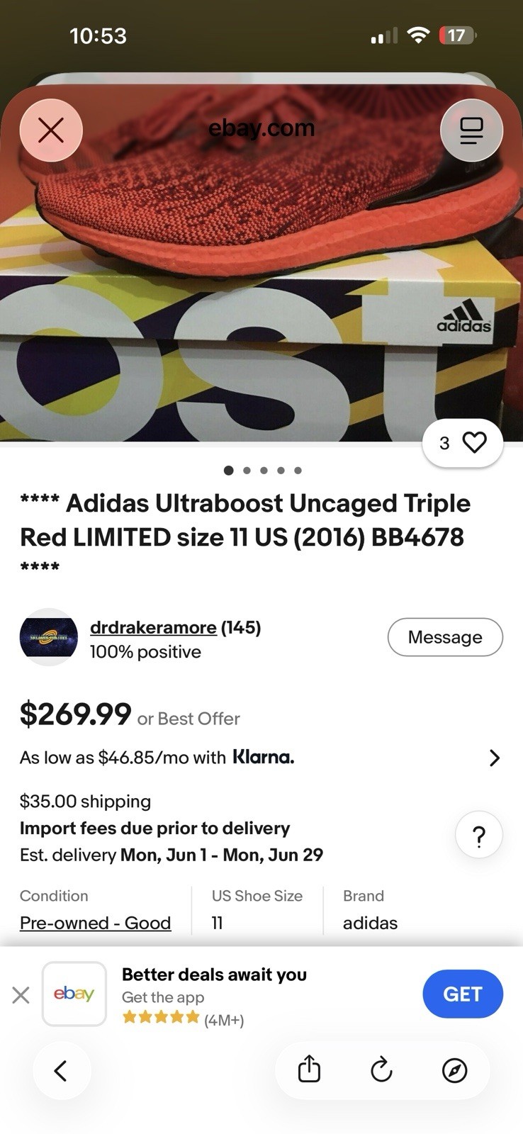 adidas UltraBoost Uncaged LTD BB4678 Triple Red Boost Primeknit Men