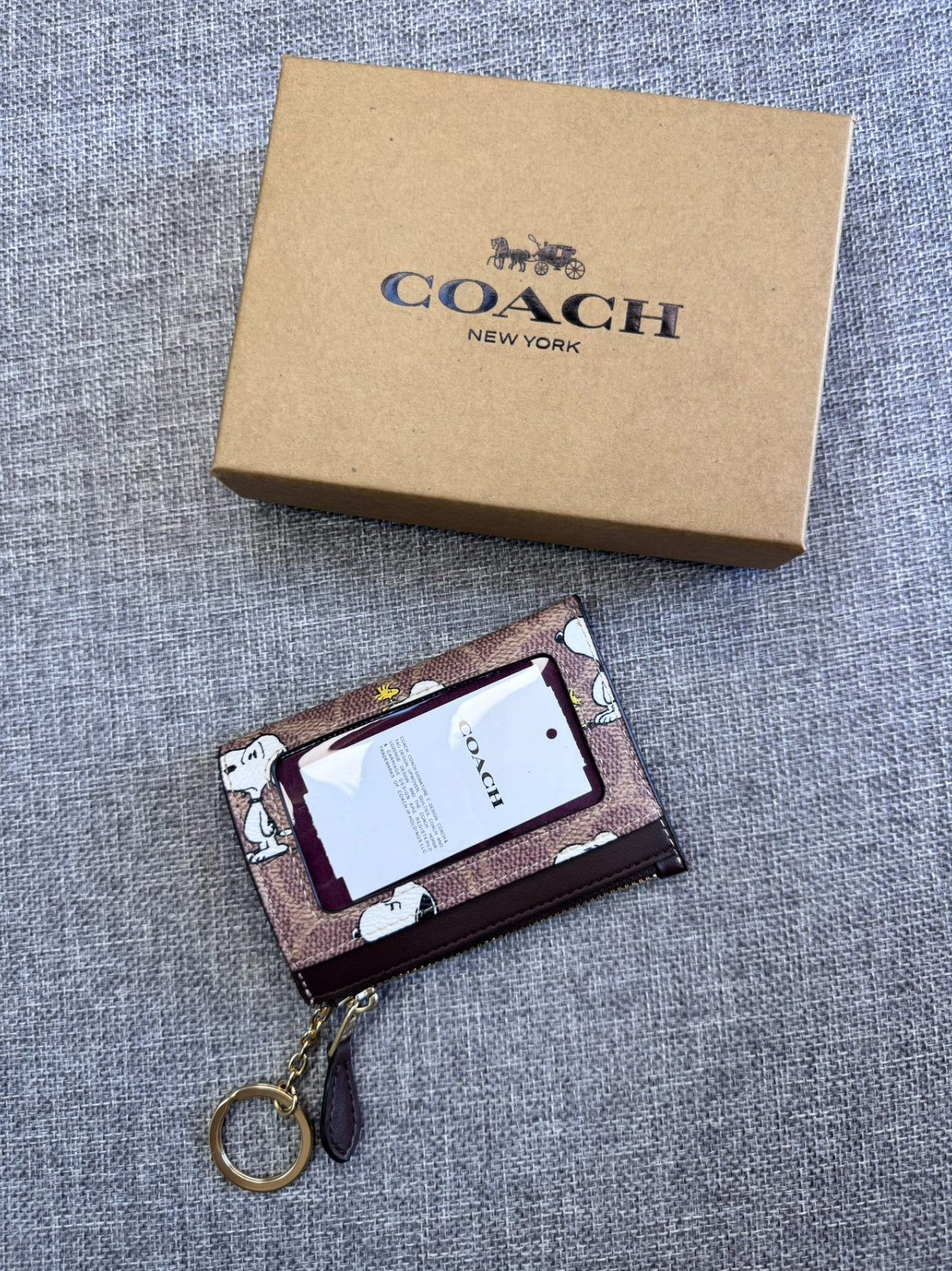Coach X Peanuts Mini Skinny ID Case Signature Canvas W/Snoopy Print CBT14 NWT