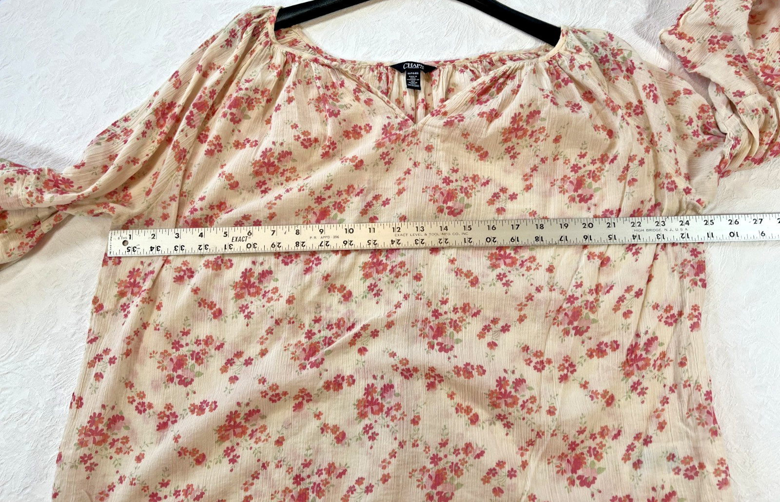 Chaps Floral Peasant Top Bell Double Ruffle Sleeves Size 1X Cotton Boho 004
