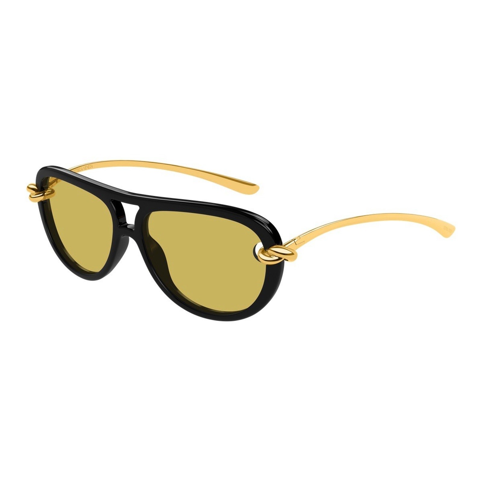 BOTTEGA VENETA BV1418S 001 Gold Black Unisex KNOT Pilot Sunglasses AUTHENTIC
