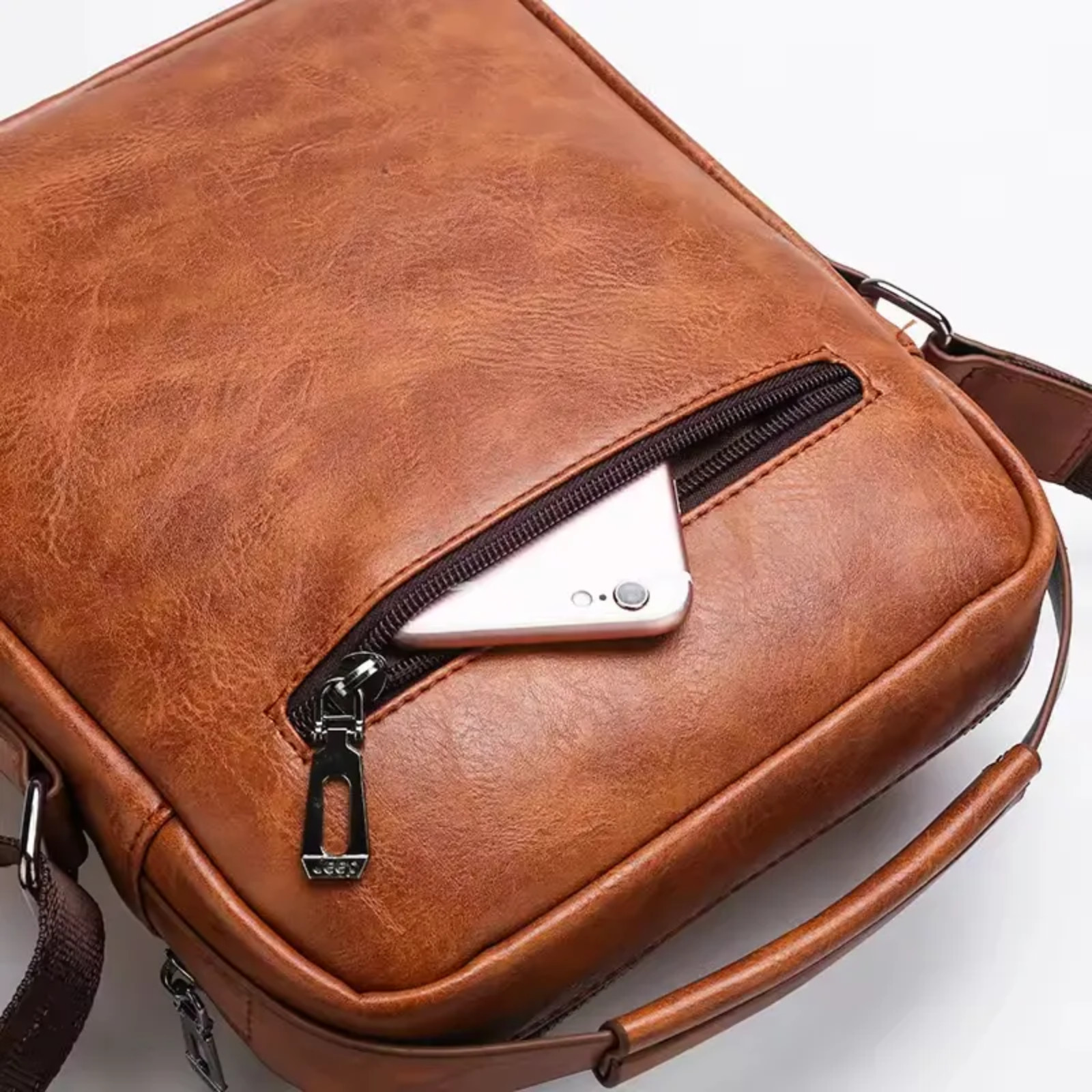Cross Body Leather Bag Waterproof 10.2″x8.6″x2.75″ Khaki Brown Black Free Ship U