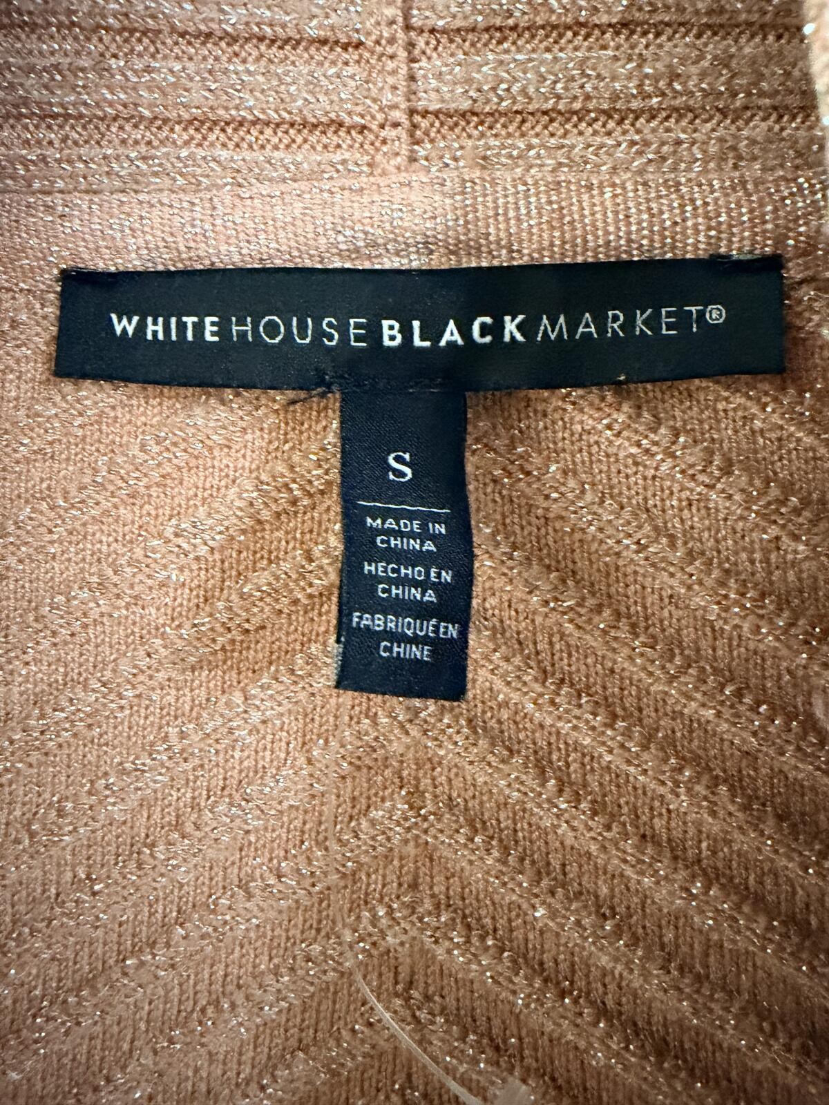 White House Black Market Blush Pink Open Front Metallic Ribbed Cardigan Sweater