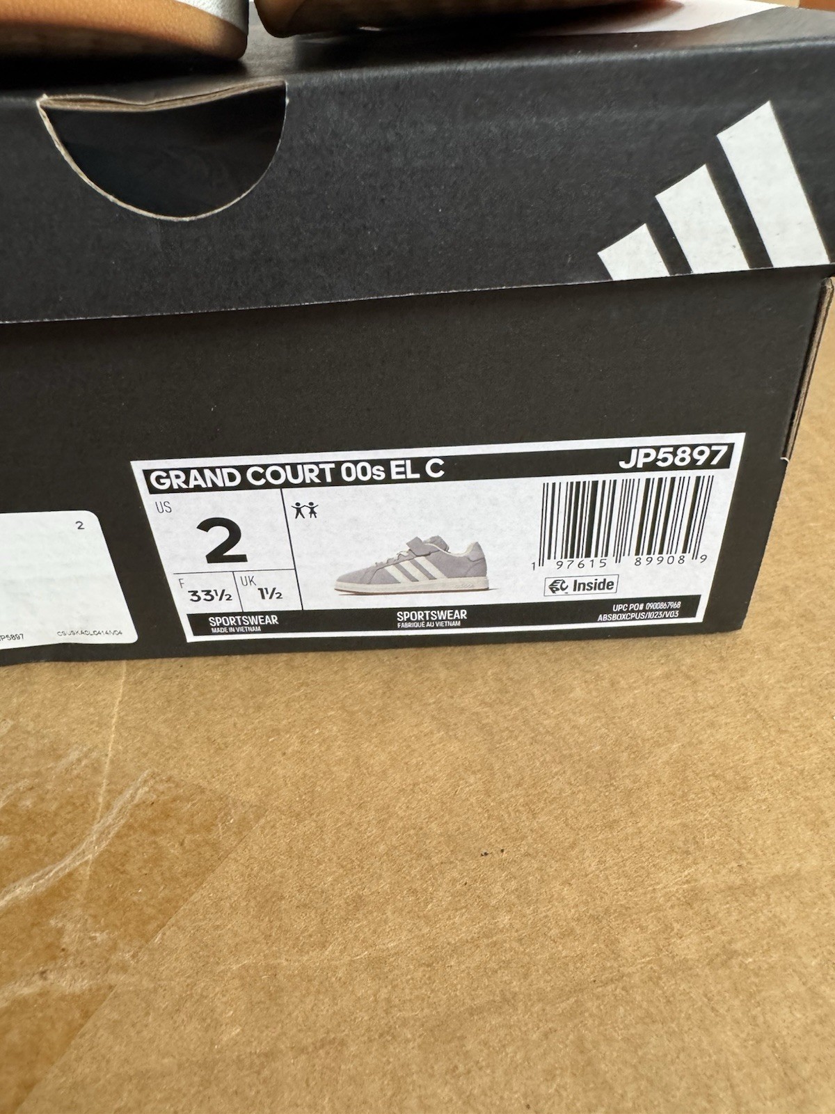 Adidas Grand Court 00s Shoes Grey Two / Off White / Gum Kids Size 2 No Tie