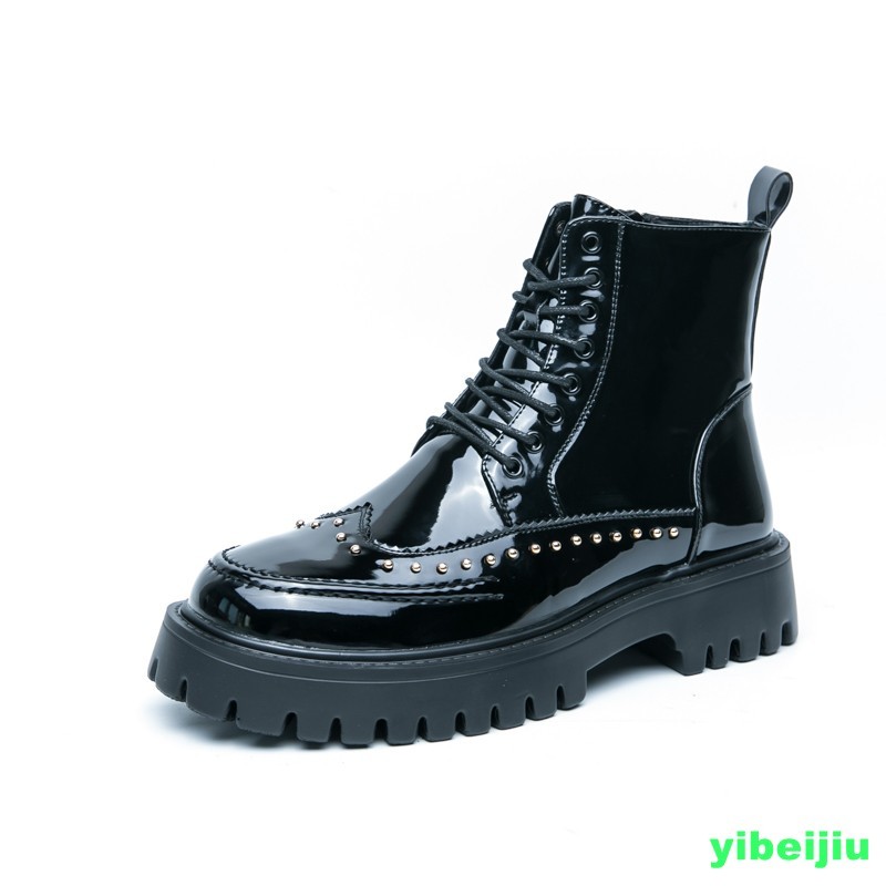 New Men’s High Top Platform Studded Ankle Boots Wing Tip Brogue Colorblock Shoes