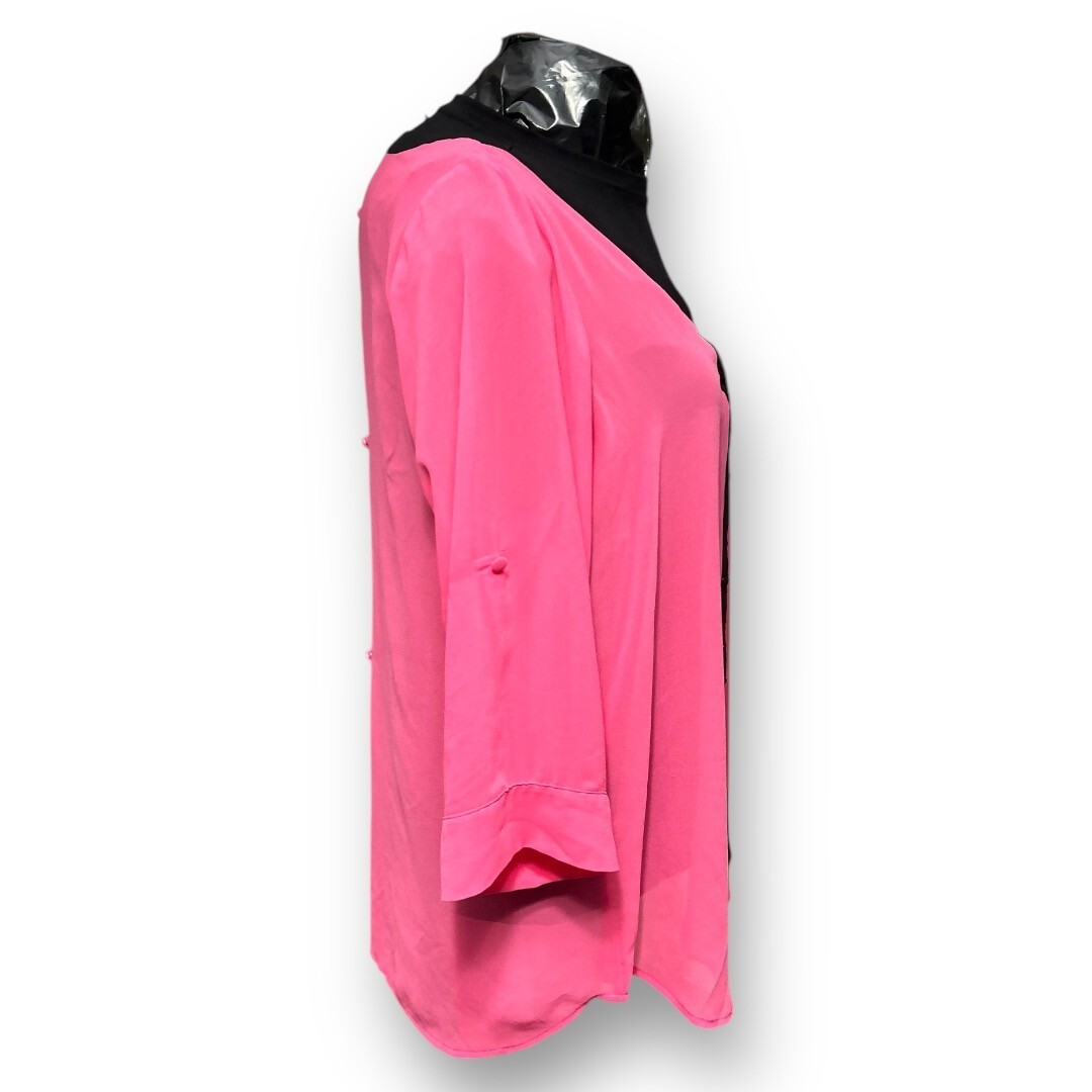 Torrid Pink Sheer Blouse Black Trim Button Front Back Slit Layering Y2K Boho 0X