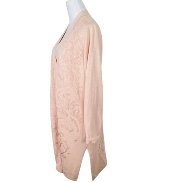 Chico’s NEW Long Boho Tonal Jacquard Cardigan Size 3/XL Peach