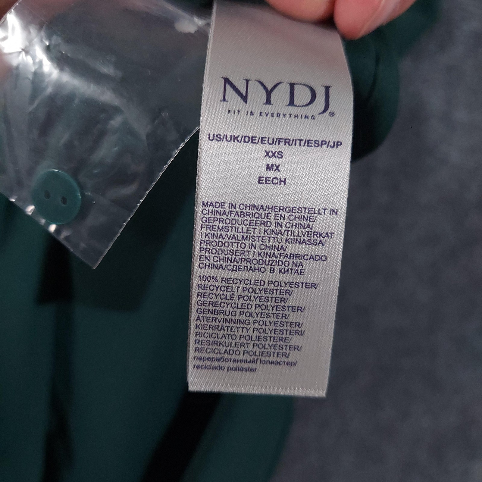 NYDJ Trinity Blouse Womens XXS Green Pine Forest Long Sleeve Split Neck Henley