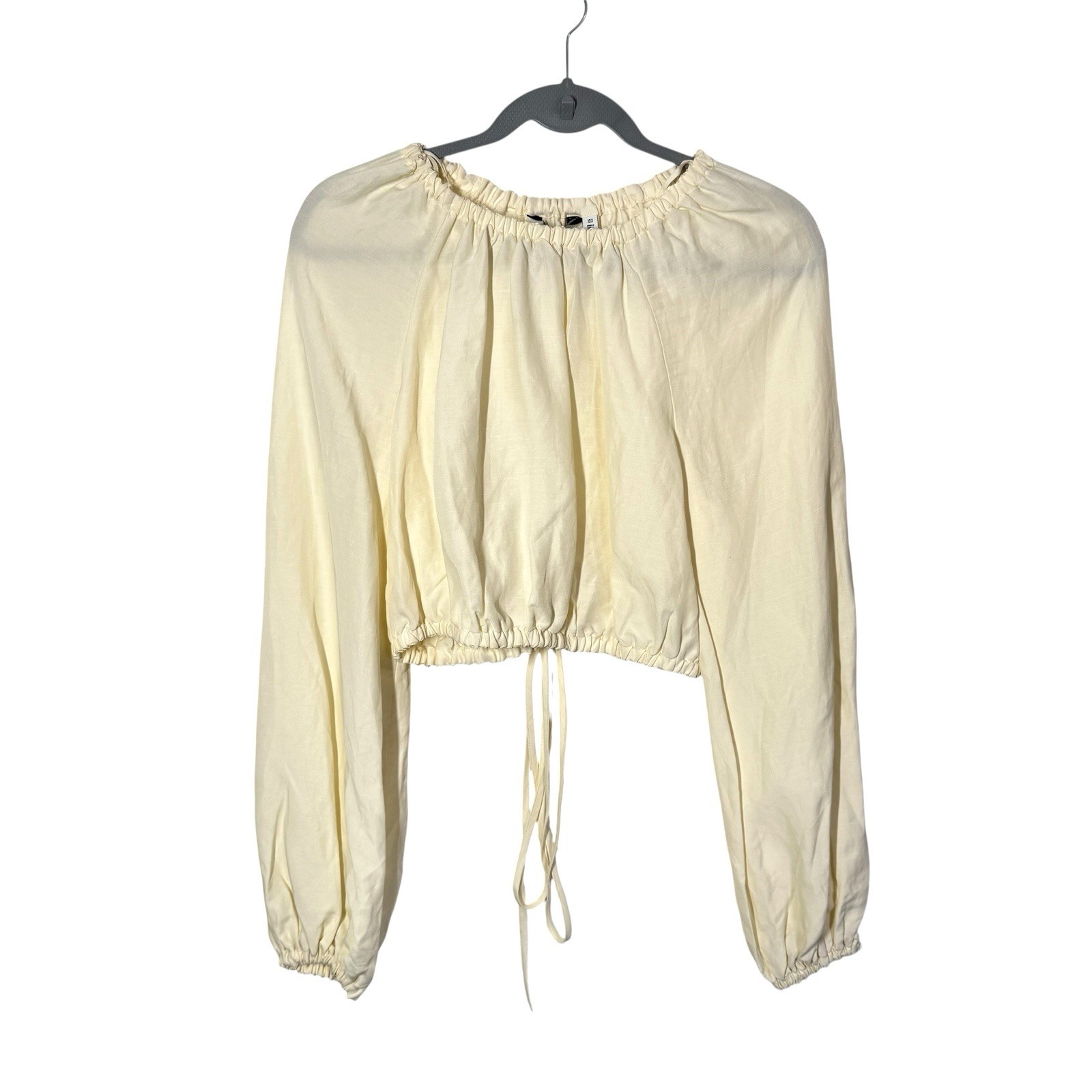 & Other Stories Voluminous Crop Top Ivory Cream Linen Balloon Sleeve Blouse A