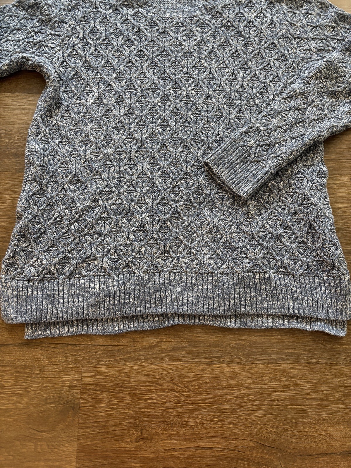 Jeanne Pierre Vintage Pullover Cable Knit Blue/White Cotton Sweater Women Large
