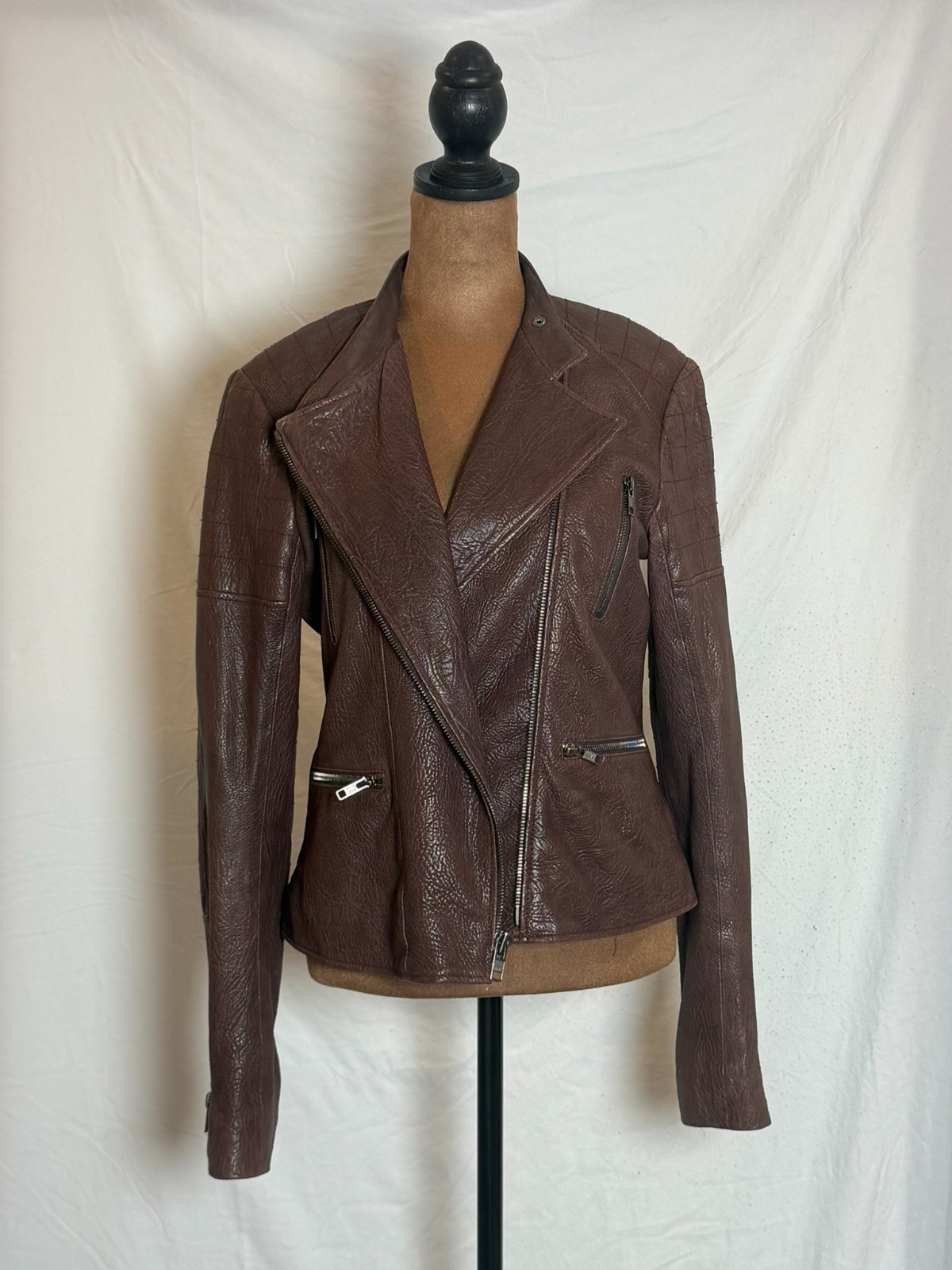 Theory Macha Juno Brown Lamb Leather Moto Jacket | Women’s Medium