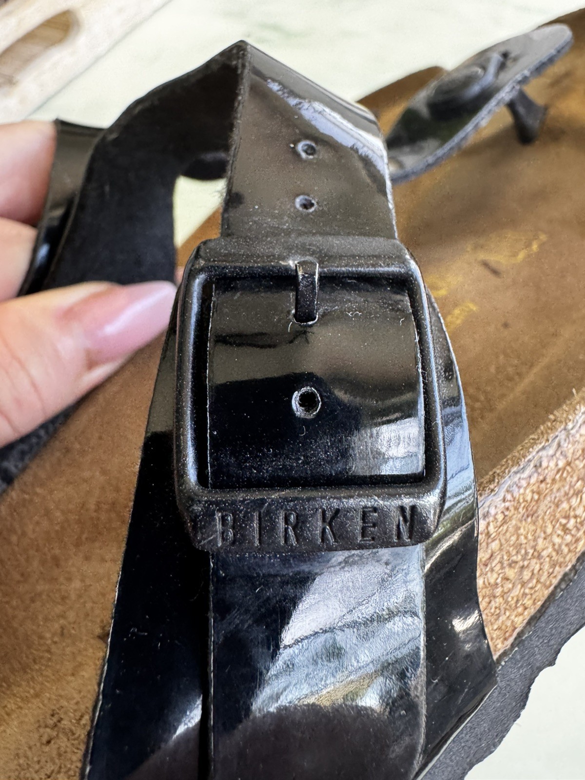 Birkenstock Gizeh Birko-Flor Black Patent Slide Sandal Thong EU 40 US 9- 9.5