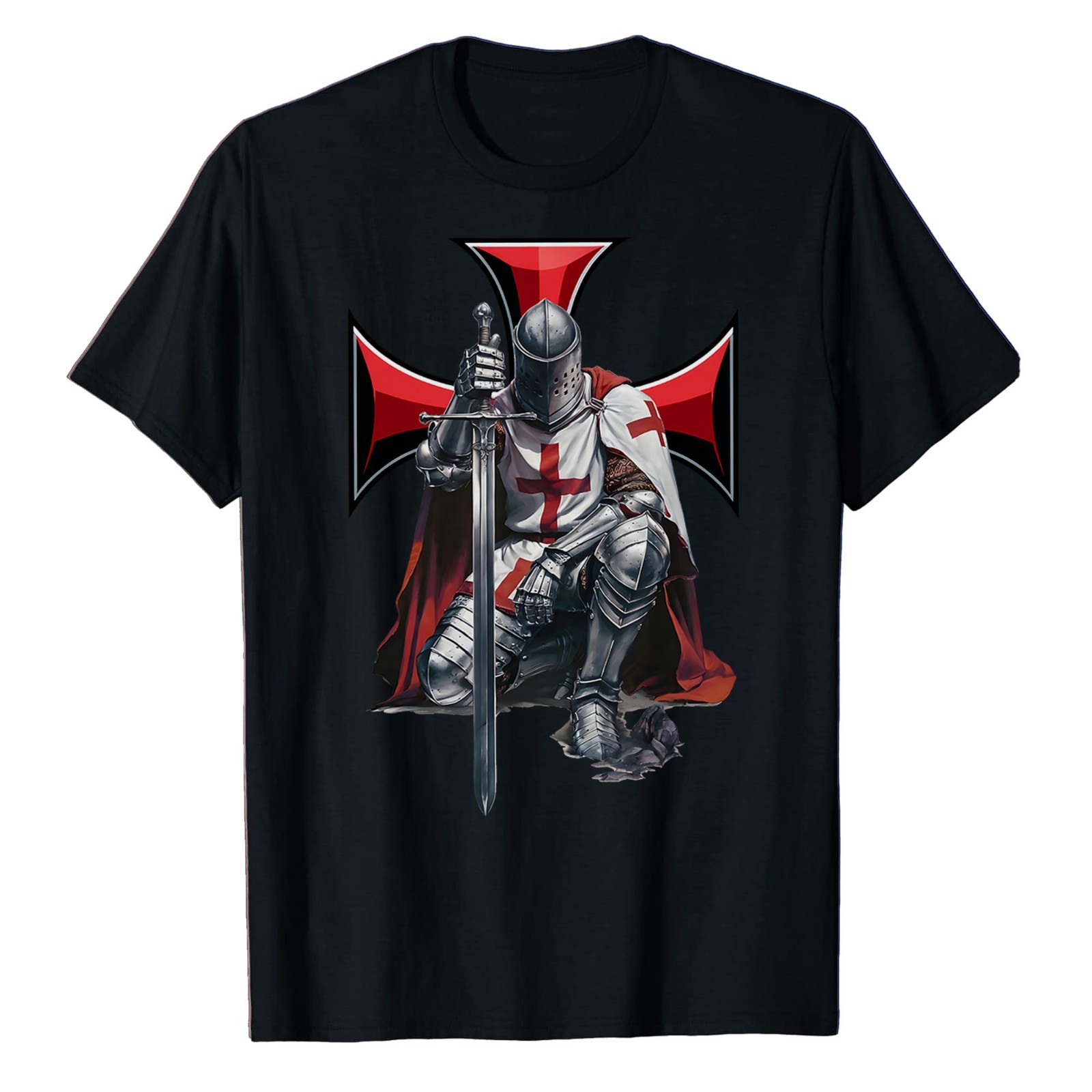 Knight Templar Graphic Sword Holy Cross T-Shirt Warrior of God Crusades Crusader