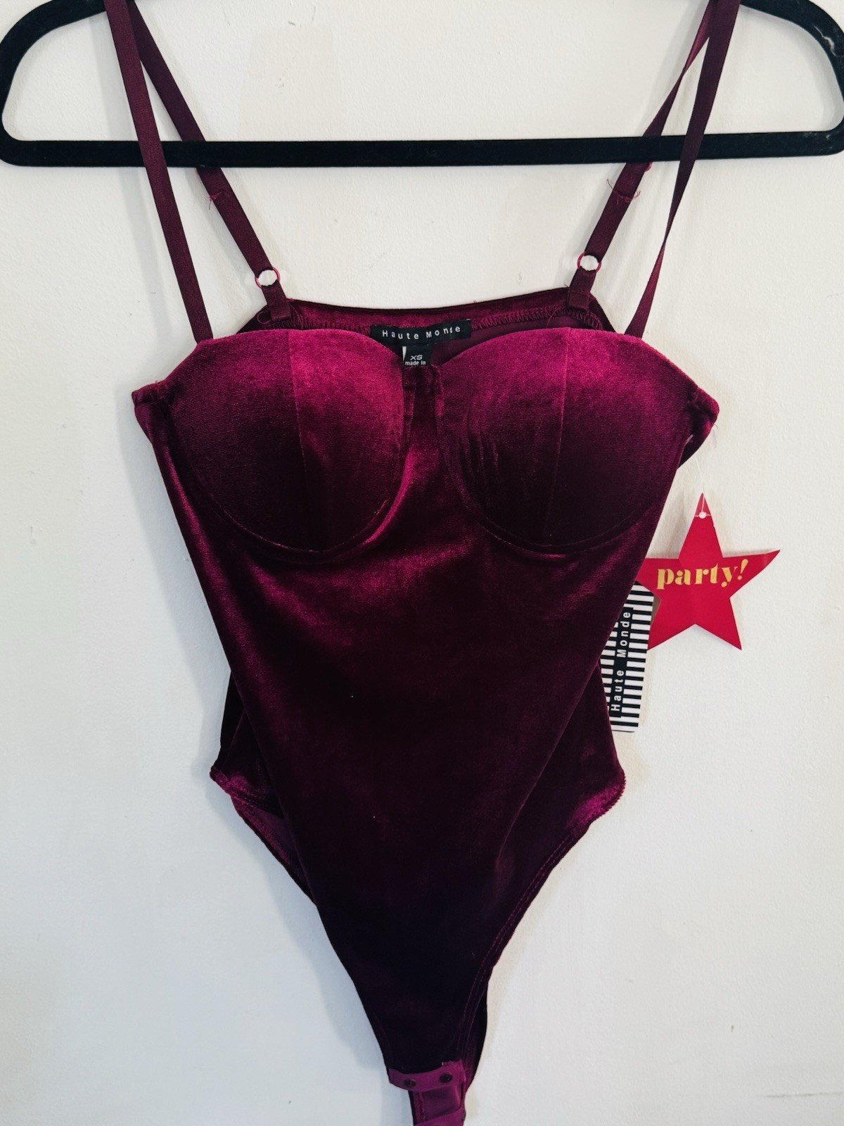 Haute Monde Burgundy One Piece Bodysuit Strap Accent Solid XS Women