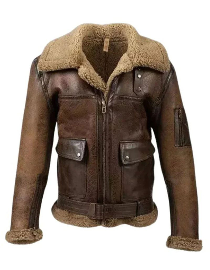 B3 RAF Aviator Pilot Arnold Winer Genuine Fur Real Sheepskin Leather Jacket