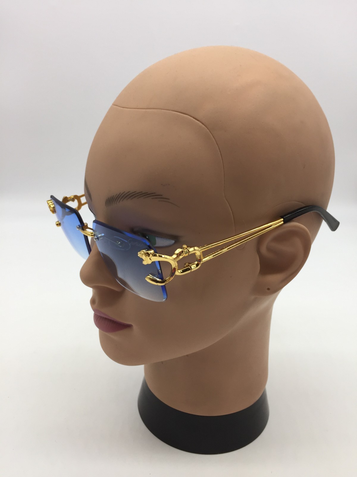 Cartier Rimless Designer Gold Sunglasses Frame 59-15-120 Blue Lens