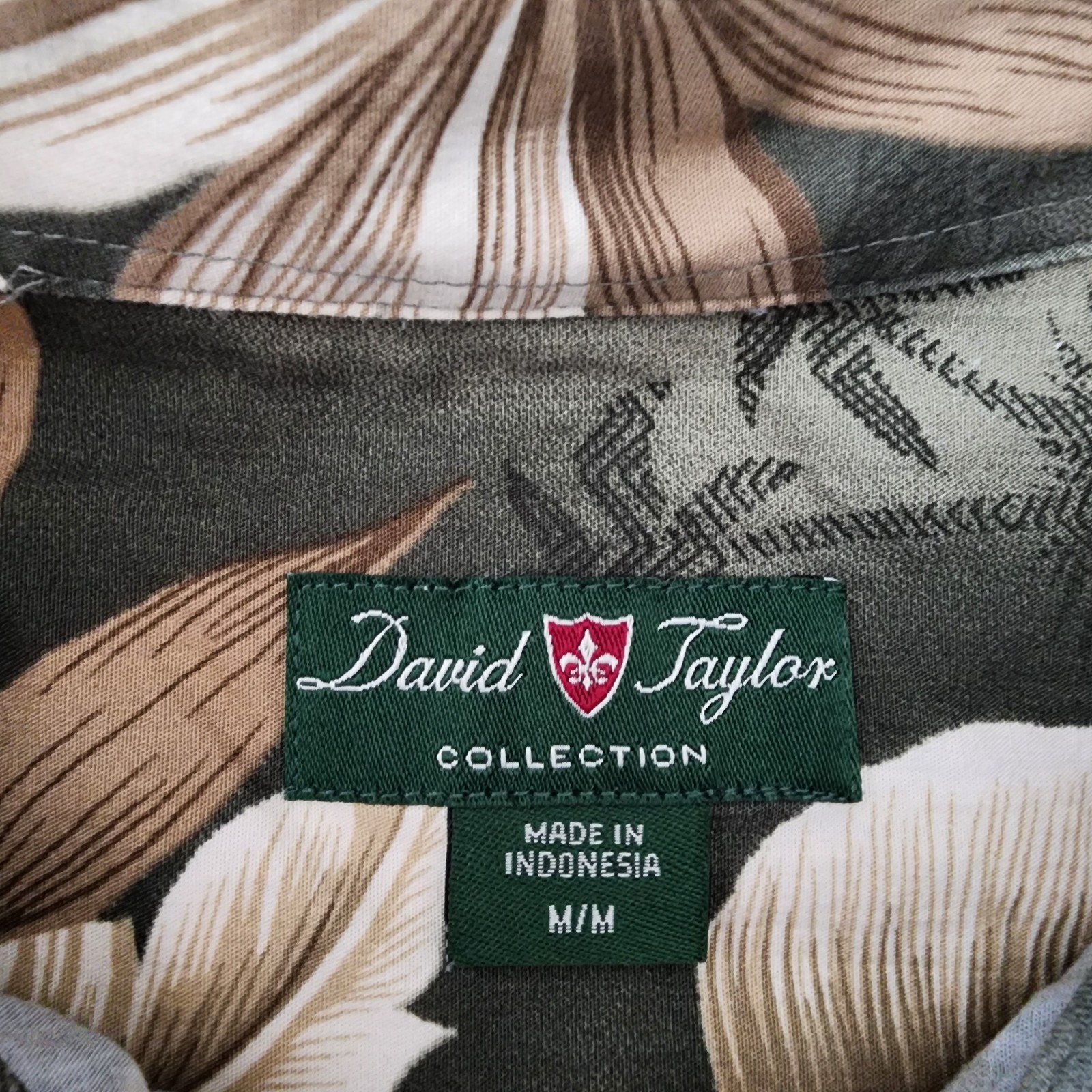 David Taylor Men’s Button Down Tropical Short Sleeve Cotton Green Size M Vaca