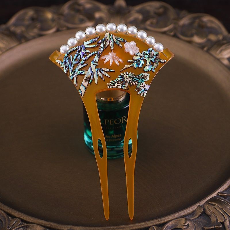 Chinese Style Hairpin Bridal Headpiece Vintage U Shaped Fan Hair Stick Accessory