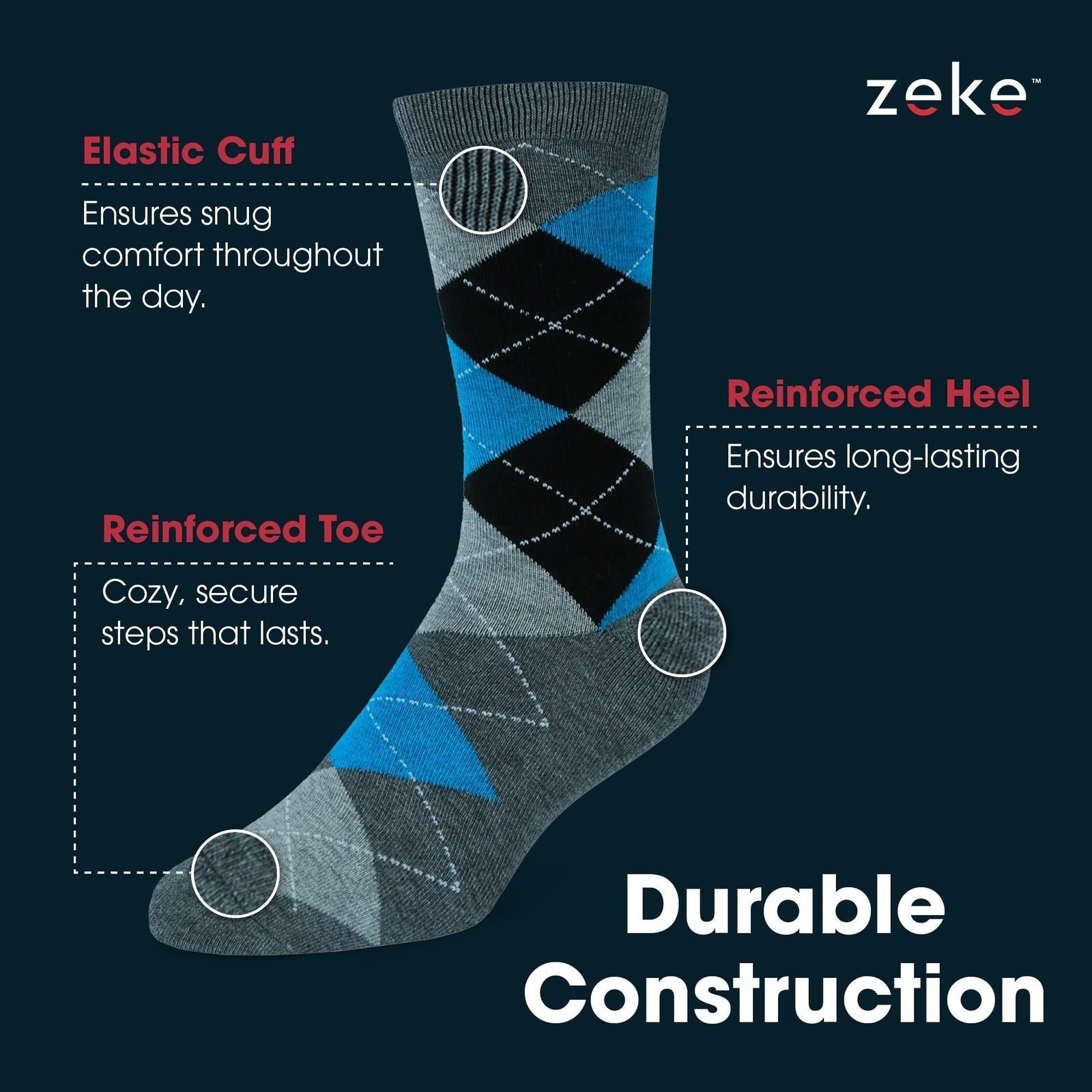ZEKE Men’s Dress Socks Funky Fun Colorful Crew Socks 12 Assorted Patterns