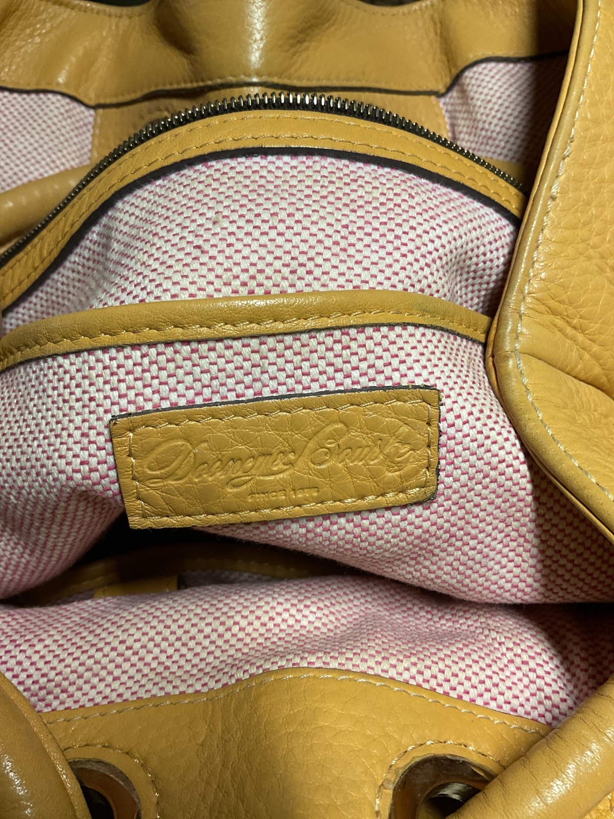 Dooney & Bourke Portofino Yellow Leather Grommet Drawstring Large Shopper Bag