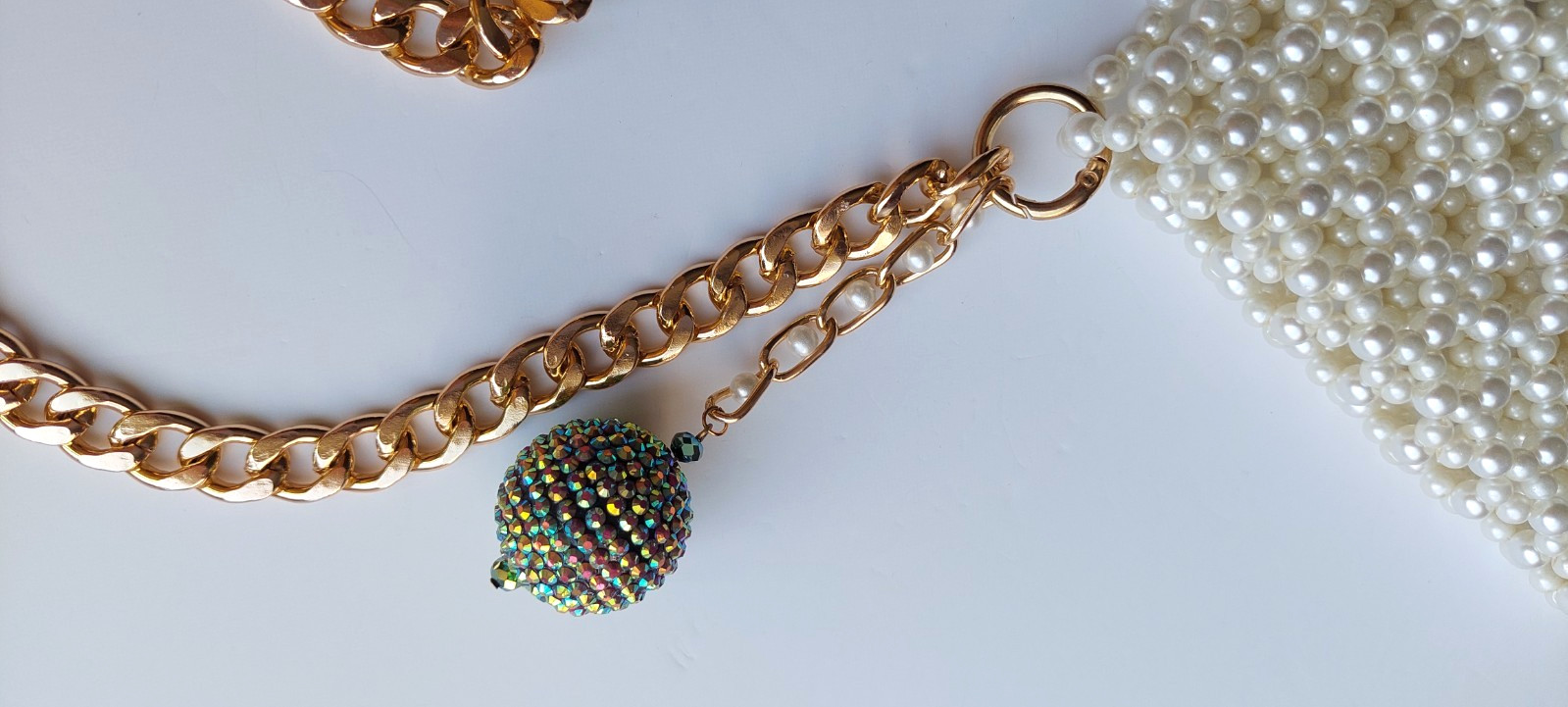 Handmade Pearl Beaded Cell Phone Bag with Gold Chain, Mobile Phone Bag Crossbody