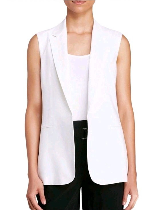 Theory Vest Adar Seasons Open Front Sleeveless Blazer Vest Sz 6 Off White USA