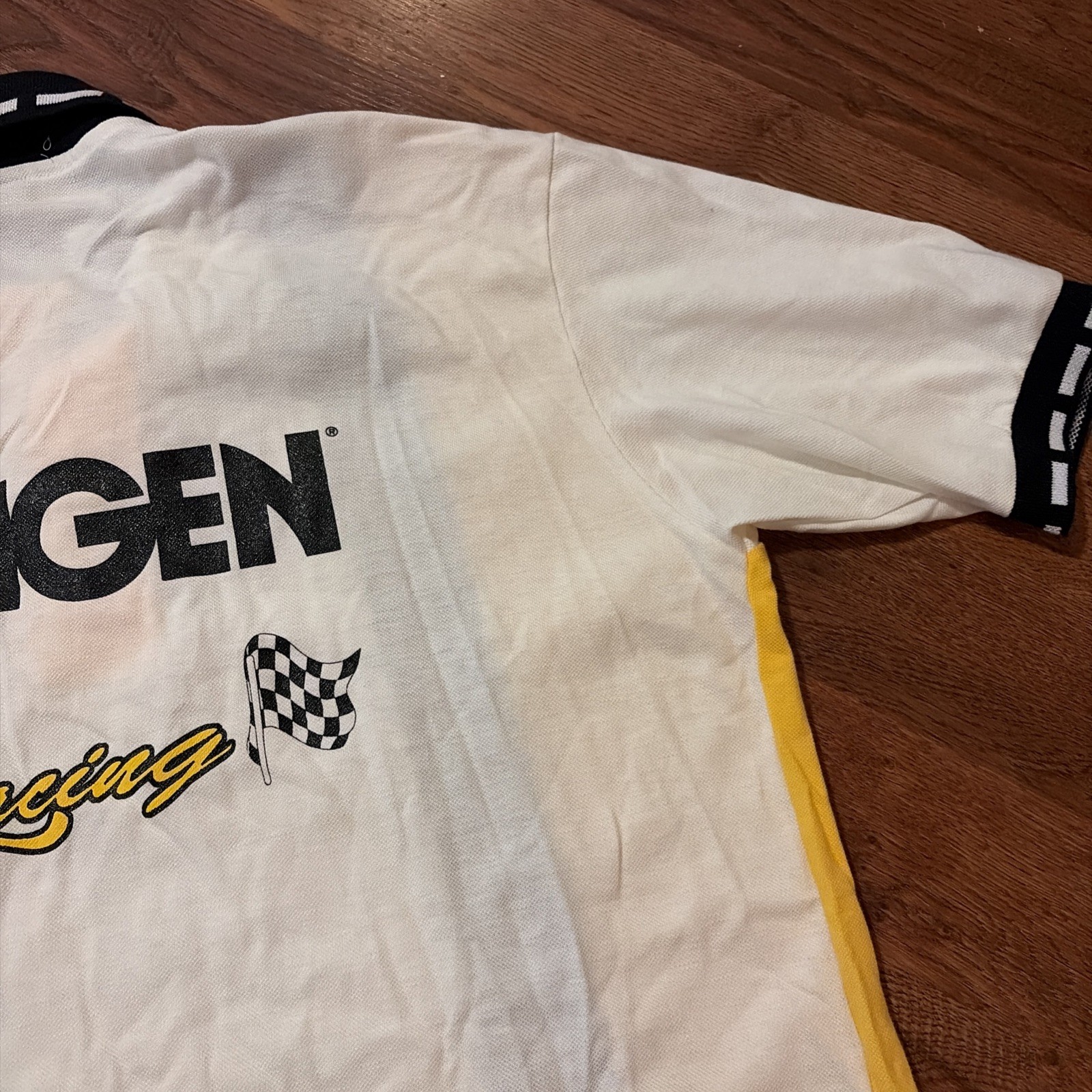 Speed Zone Race Gear Cigarette Racing Team Polo Shirt Mens XL White Yellow