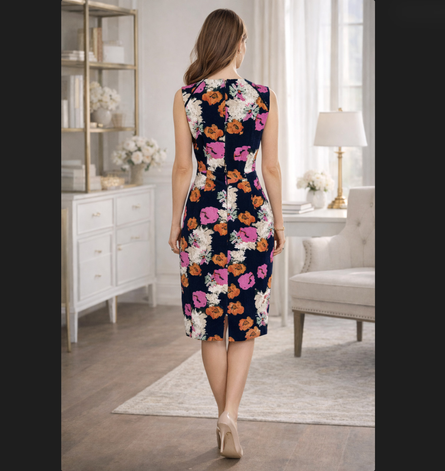 J.Crew Floral Sheath Dress 12 Portfolio Navy Pink Petunia Matelasse Sleeveless