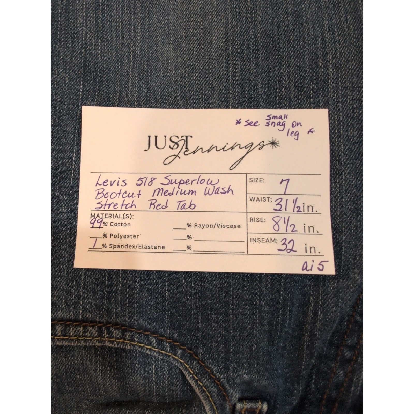 Levis 518 Superlow Bootcut Jeans Medium Wash Stretch Red Tab Size 7 31.5×32