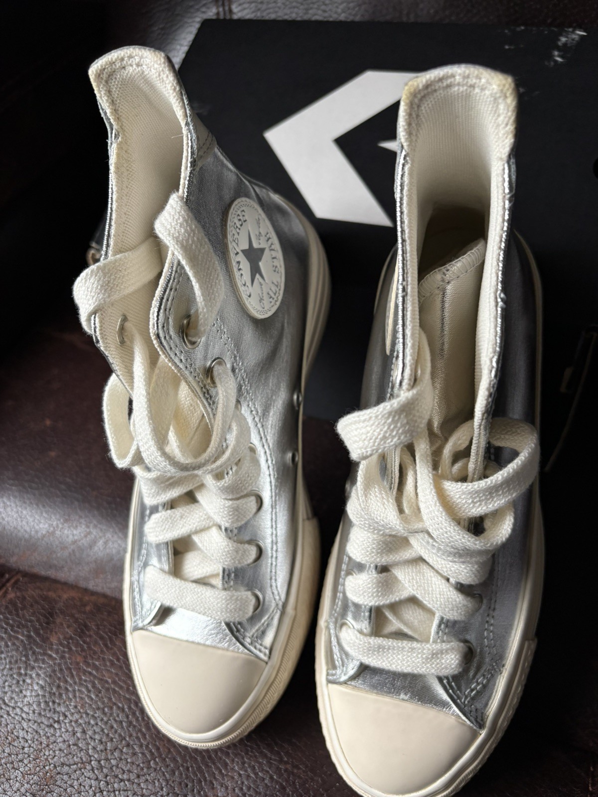 NEW Converse Chuck Taylor AS Metallic Platform Hi, Sz 6.5 Silver/Ivory Women