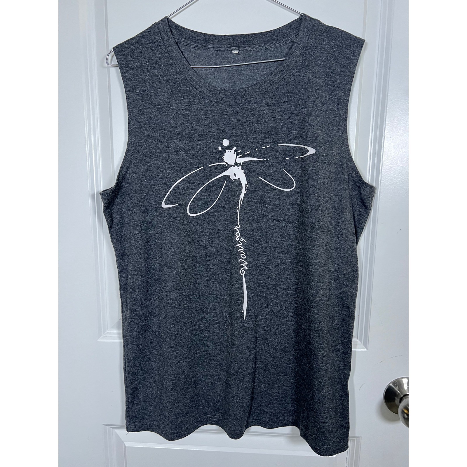 Unbranded Women Tank Top Dragonfly Warrior Graphic Heather Gray Size XL