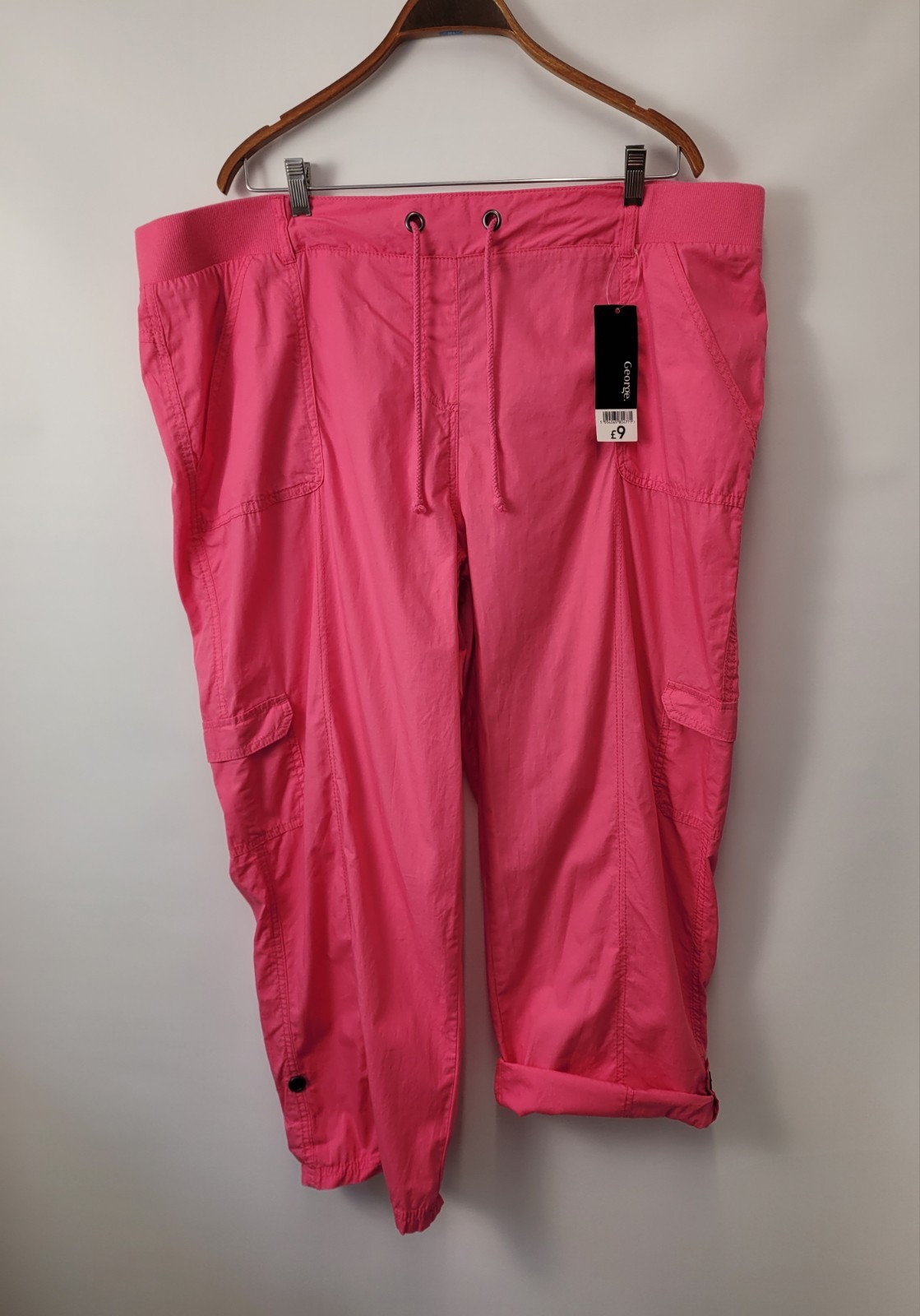 George Cotton Cargo Roll Up Trousers, Ladies 22,Pink, Elasticated, Straps, BNWT