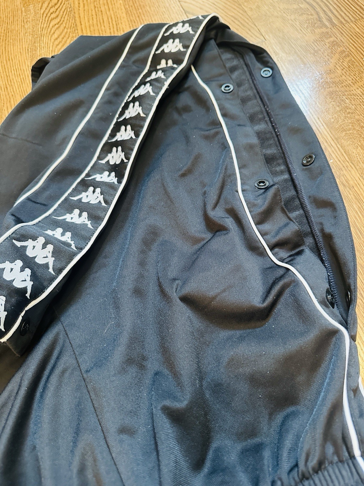 VTG Y2K Kappa Men’s Tear Away Snap On Track Pants Drawstring Black L Activewear