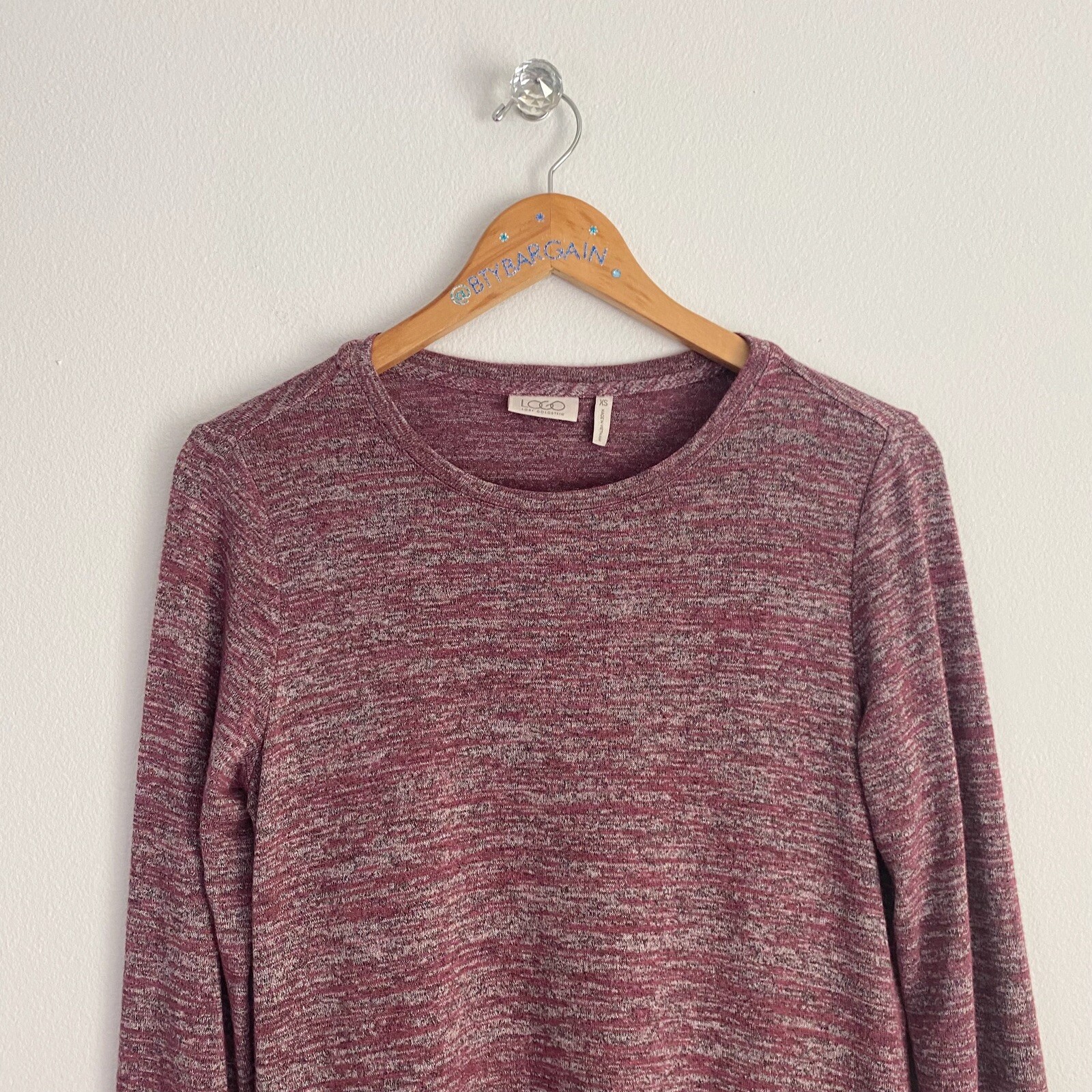 LOGO Lori Goldstein Layered Lace Hem Long Sleeve Marled Knit Tunic XS (2/4) Plum