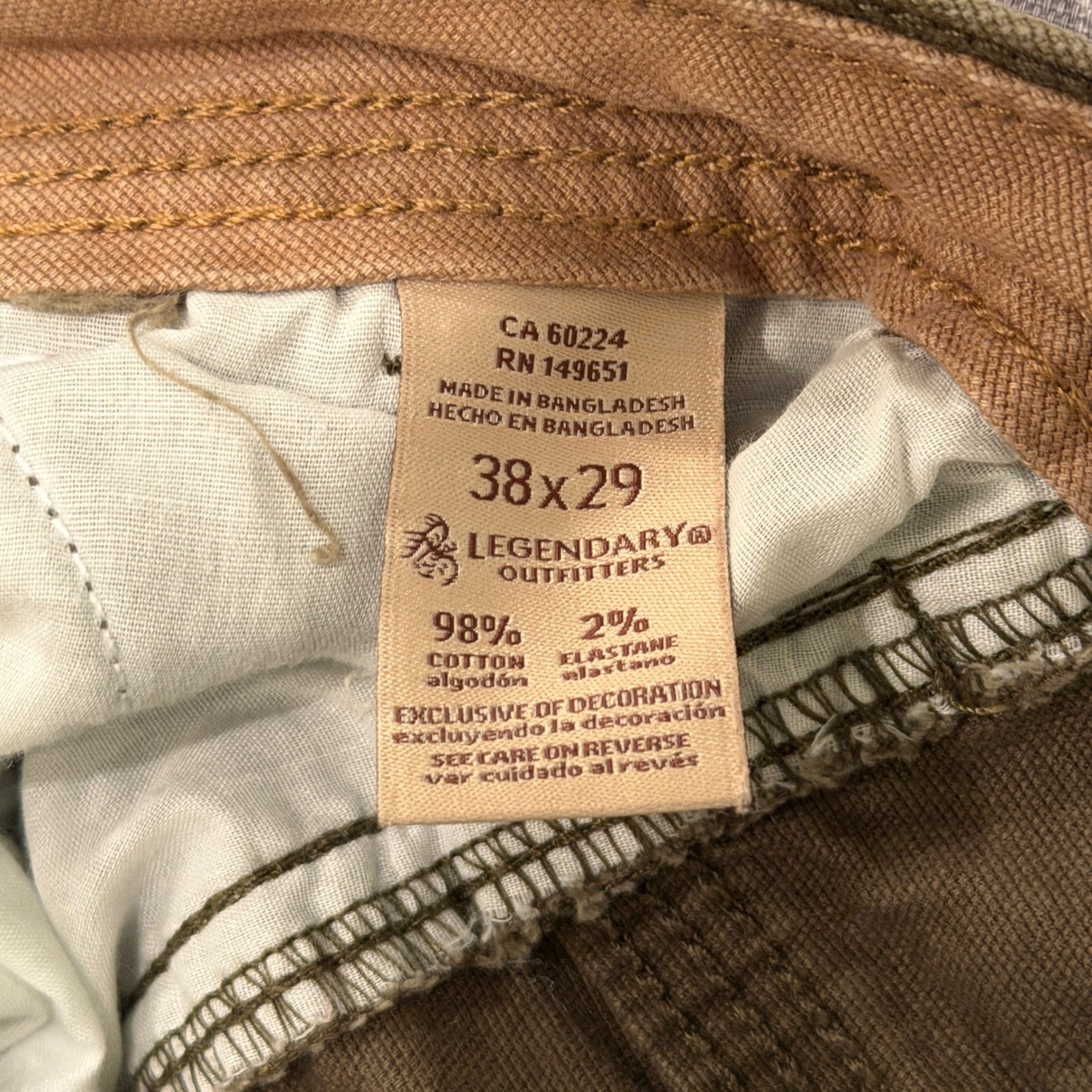 Legendary Outfitters Mens Olive Green Canvas Work Pants 38×29 Straight Leg
