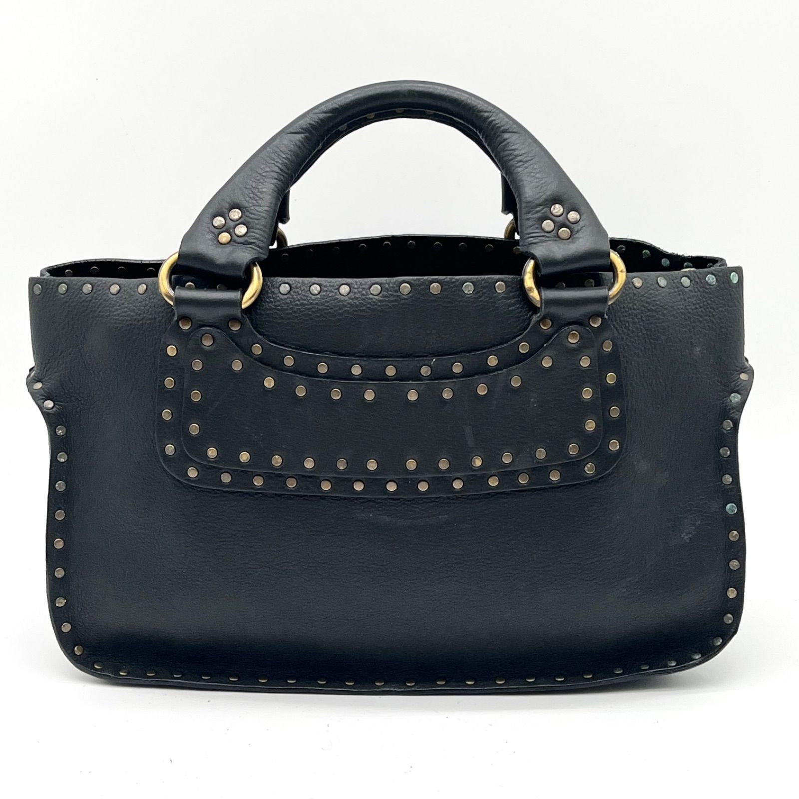 Auth Celine Boogie Bag Studs Leather Handbag, Black 2Y10564