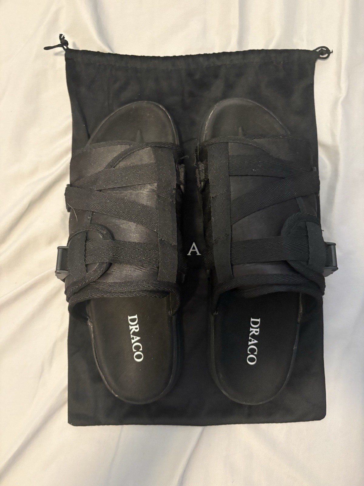 DRACO Men’s Black Suede Slide Sandals Slip-On Logo Accent US 13-14
