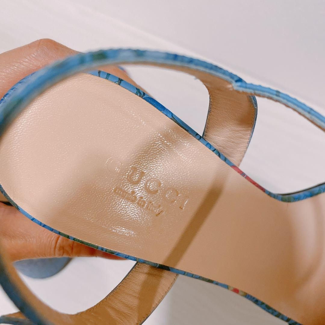 Used Gucci Flora Sandals Size 36 Blue Heel Height 7.1-10cm