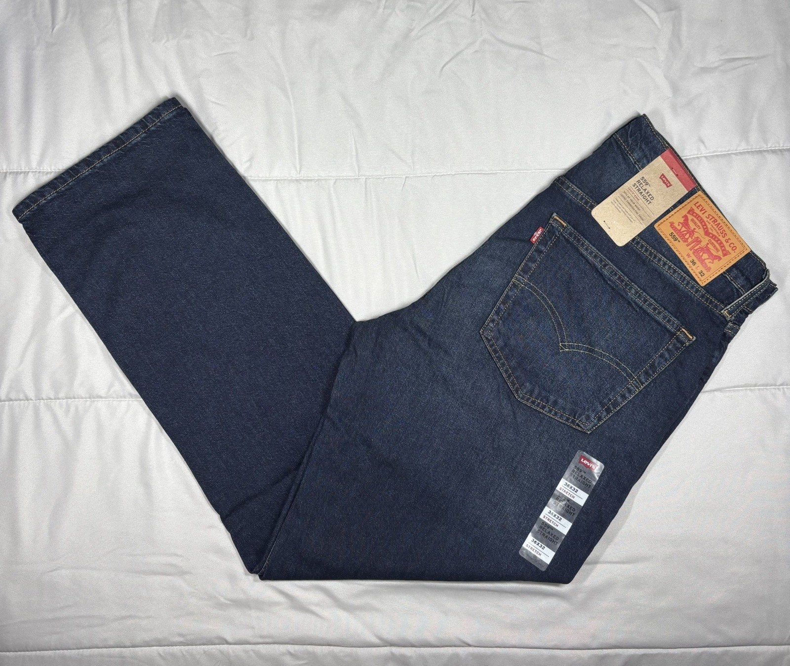 NWT Levi’s 559 Relaxed Straight Fit Stretch Rugged Blue Denim Jeans Mens 36×32